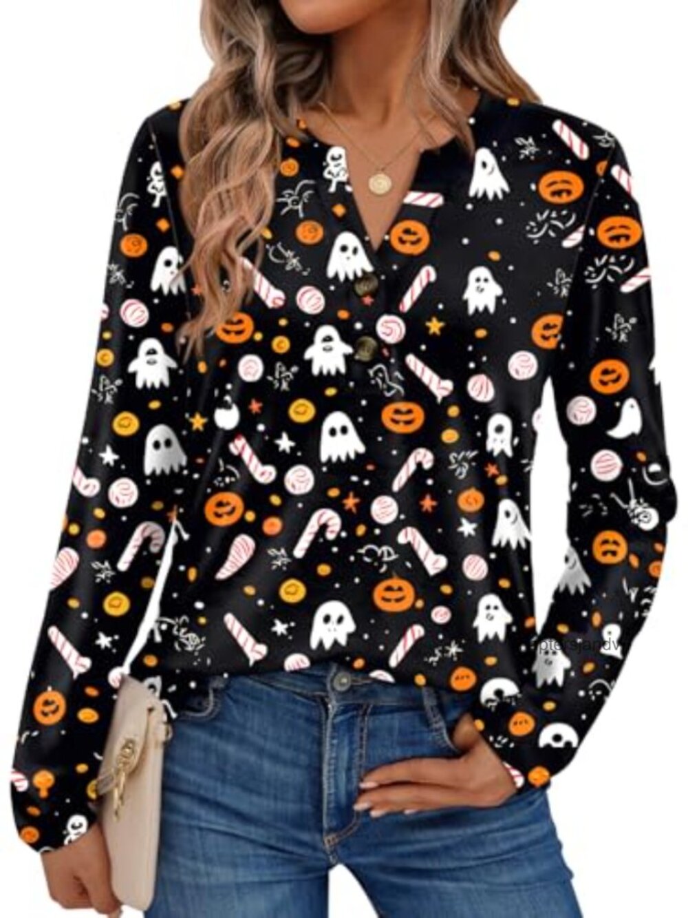 Long Sleeve Henley Top Loose Fit Dressy Casual Fall Blouse
